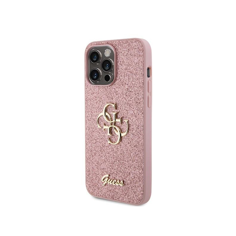 Guess Glitter Script Big 4G dėklas, skirtas iPhone 15 Pro Max - rožinis