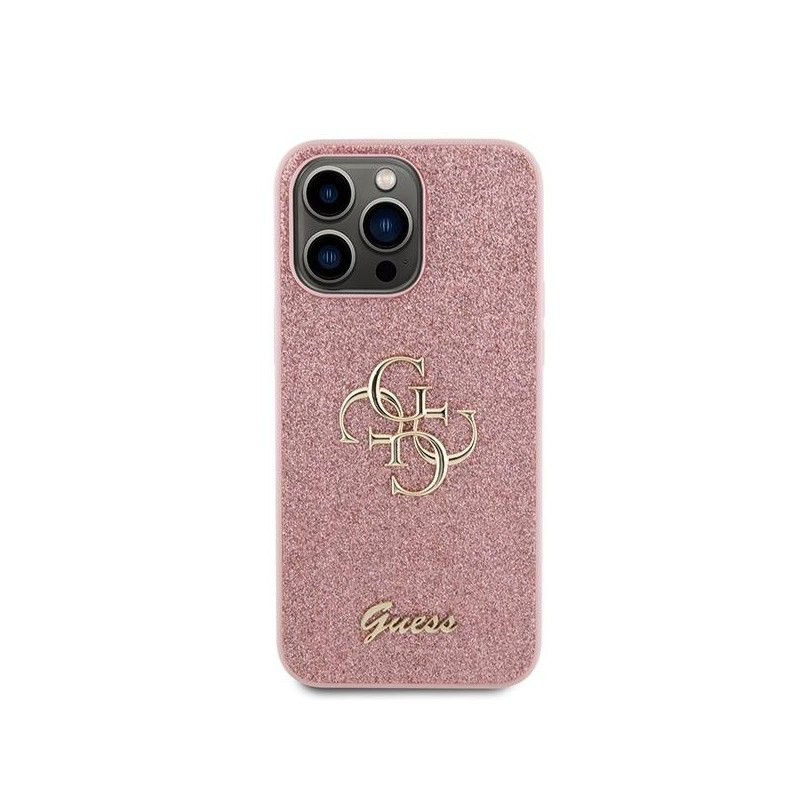Guess Glitter Script Big 4G dėklas, skirtas iPhone 15 Pro Max - rožinis