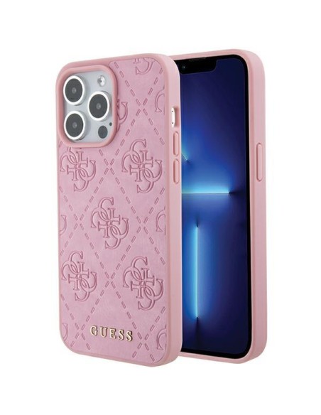 Guess Leather 4G štampuotas dėklas iPhone 15 Pro Max - rožinis