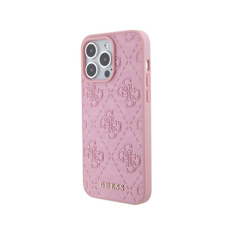 Guess Leather 4G štampuotas dėklas iPhone 15 Pro Max - rožinis