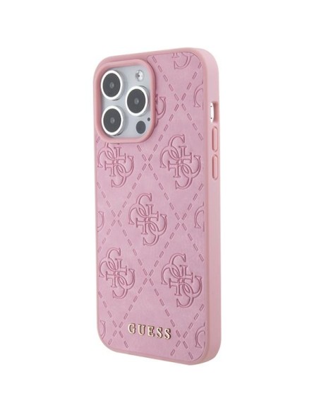 Guess Leather 4G štampuotas dėklas iPhone 15 Pro Max - rožinis