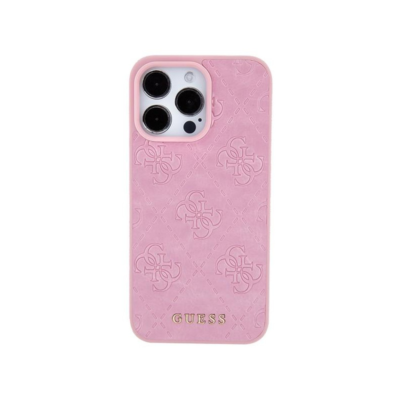 Guess Leather 4G štampuotas dėklas iPhone 15 Pro Max - rožinis