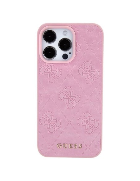 Guess Leather 4G štampuotas dėklas iPhone 15 Pro Max - rožinis
