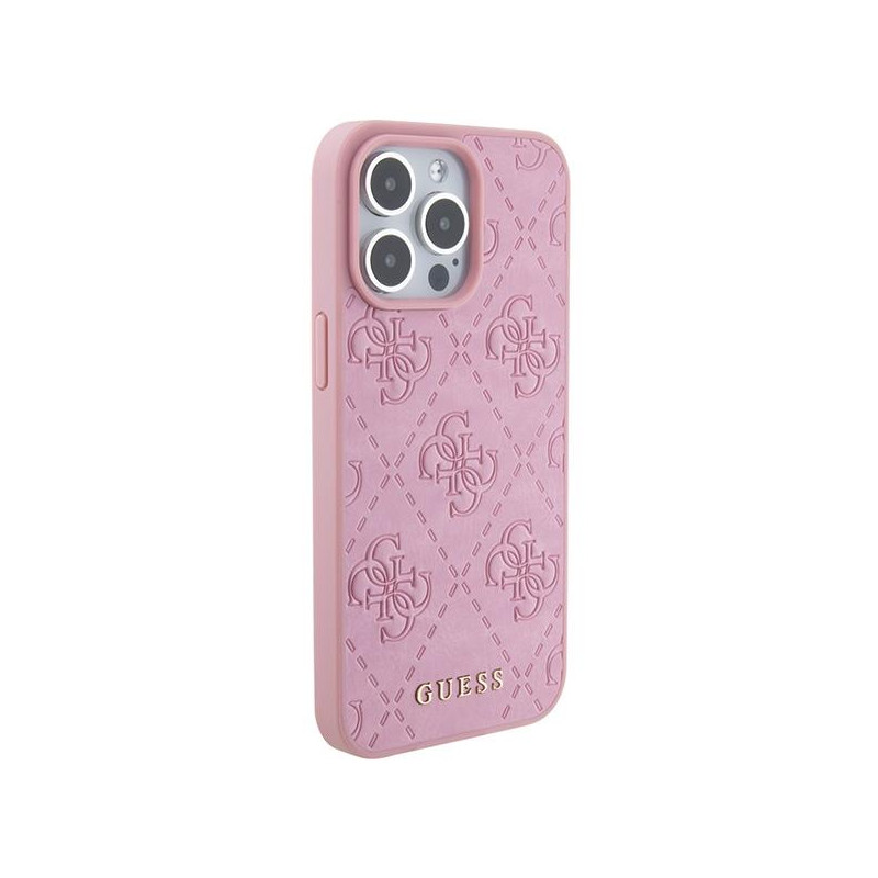 Guess Leather 4G štampuotas dėklas iPhone 15 Pro Max - rožinis