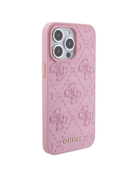 Guess Leather 4G štampuotas dėklas iPhone 15 Pro Max - rožinis
