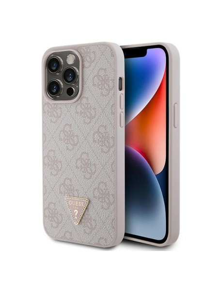 Guess Leather 4G Diamond Triangle dėklas, skirtas iPhone 15 Pro Max - rožinis Guess Leather 4G Diamond Triangle dėklas, skirtas iPhone 15 Pro Max - rožinis