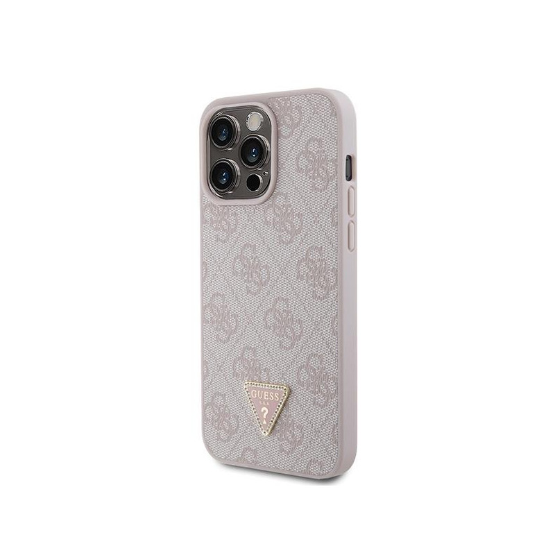 Guess Leather 4G Diamond Triangle dėklas, skirtas iPhone 15 Pro Max - rožinis