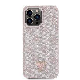 Guess Leather 4G Diamond Triangle dėklas, skirtas iPhone 15 Pro Max - rožinis