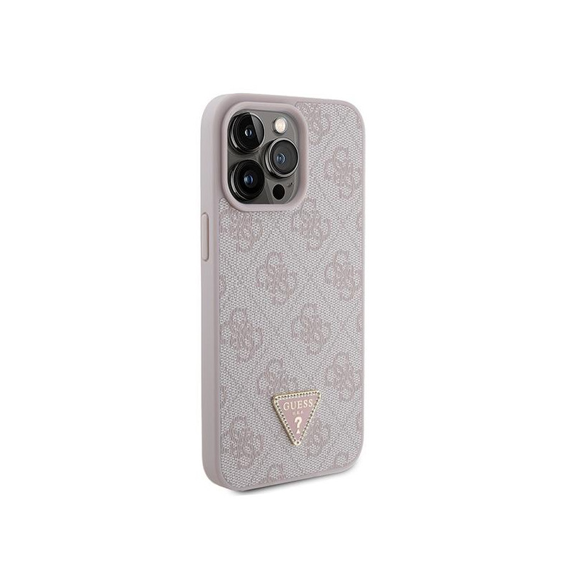 Guess Leather 4G Diamond Triangle dėklas, skirtas iPhone 15 Pro Max - rožinis