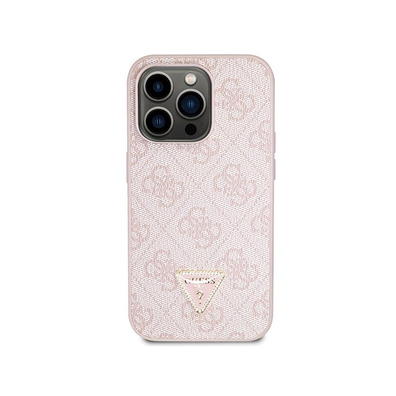 Guess Crossbody 4G metalinis logotipo dėklas iPhone 15 Pro Max - rožinis