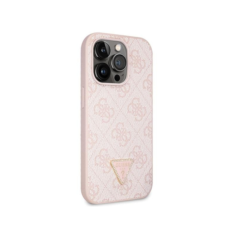 Guess Crossbody 4G metalinis logotipo dėklas iPhone 15 Pro Max - rožinis