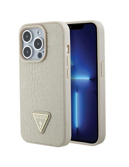 Guess Croco Triangle Metal Logo dėklas, skirtas iPhone 15 Pro Max - auksinis Guess Croco Triangle Metal Logo dėklas, skirtas iPhone 15 Pro Max - auksinis