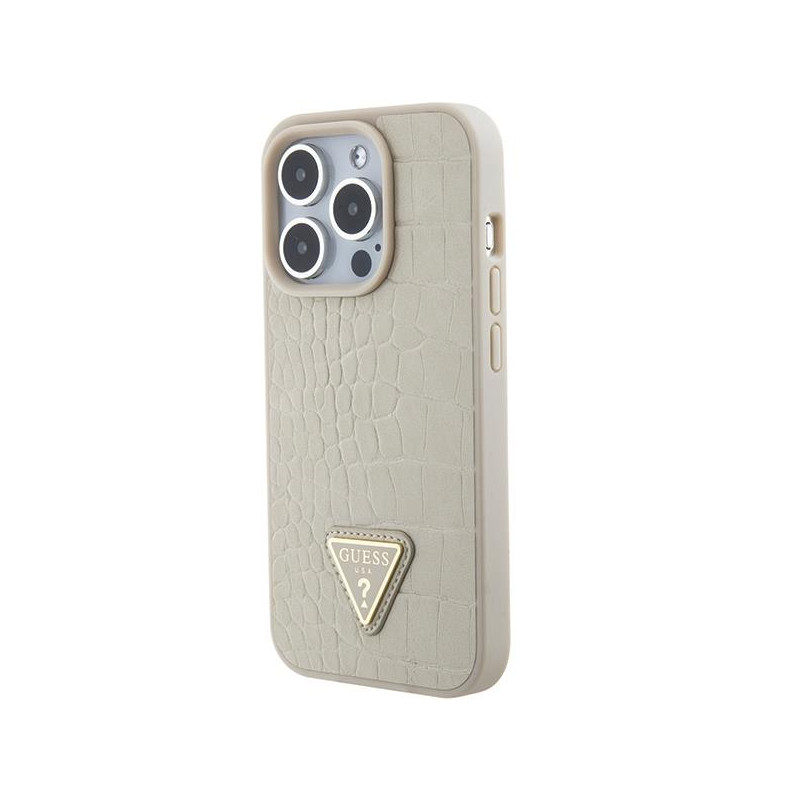 Guess Croco Triangle Metal Logo dėklas, skirtas iPhone 15 Pro Max - auksinis