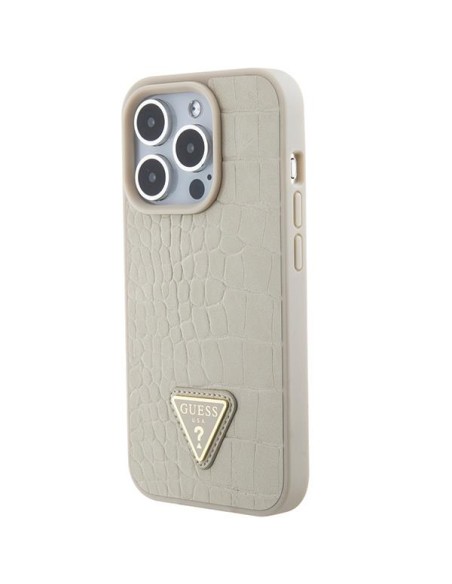 Guess Croco Triangle Metal Logo dėklas, skirtas iPhone 15 Pro Max - auksinis Guess Croco Triangle Metal Logo dėklas, skirtas iPhone 15 Pro Max - auksinis
