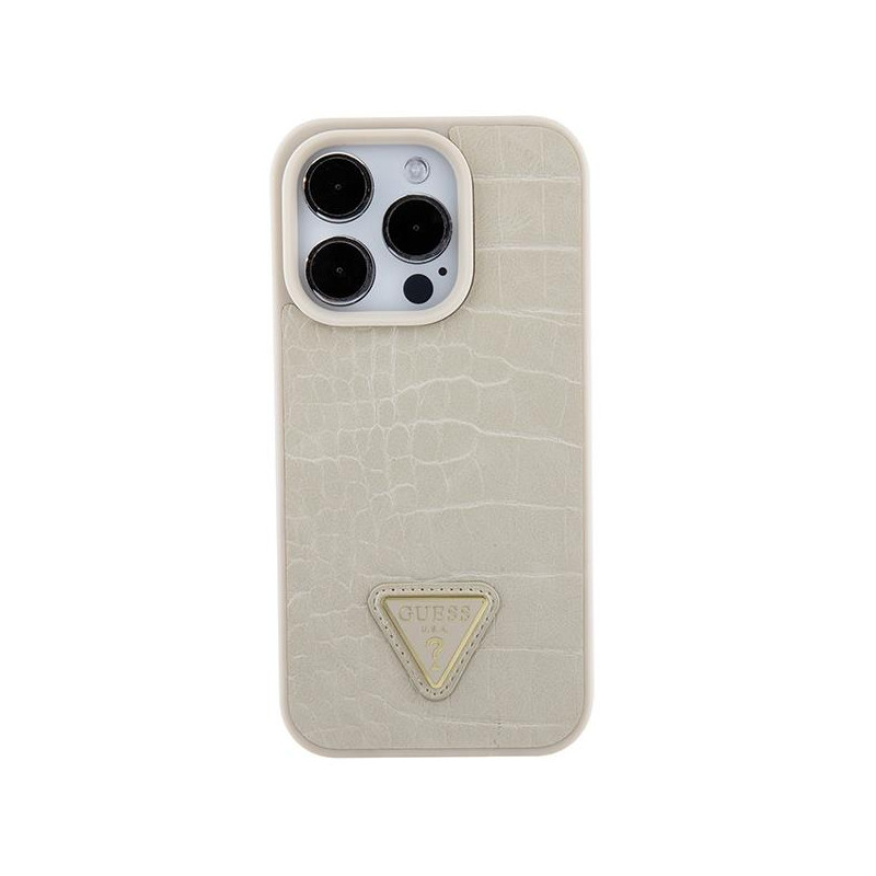 Guess Croco Triangle Metal Logo dėklas, skirtas iPhone 15 Pro Max - auksinis