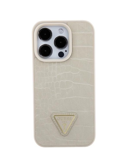 Guess Croco Triangle Metal Logo dėklas, skirtas iPhone 15 Pro Max - auksinis Guess Croco Triangle Metal Logo dėklas, skirtas iPhone 15 Pro Max - auksinis