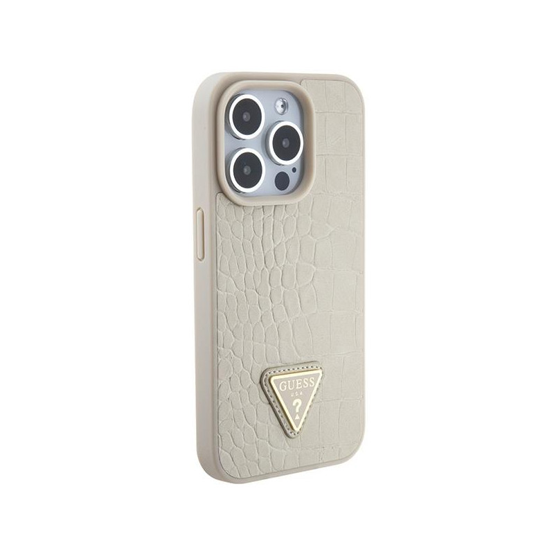 Guess Croco Triangle Metal Logo dėklas, skirtas iPhone 15 Pro Max - auksinis