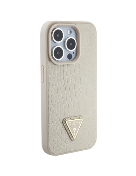 Guess Croco Triangle Metal Logo dėklas, skirtas iPhone 15 Pro Max - auksinis Guess Croco Triangle Metal Logo dėklas, skirtas iPhone 15 Pro Max - auksinis