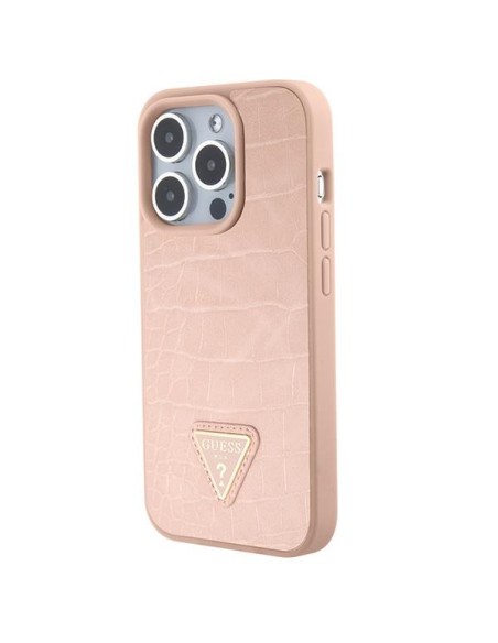 Guess Croco Triangle Metal Logo dėklas, skirtas iPhone 15 Pro Max - rožinis Guess Croco Triangle Metal Logo dėklas, skirtas iPhone 15 Pro Max - rožinis