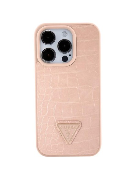 Guess Croco Triangle Metal Logo dėklas, skirtas iPhone 15 Pro Max - rožinis Guess Croco Triangle Metal Logo dėklas, skirtas iPhone 15 Pro Max - rožinis