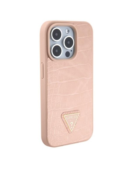 Guess Croco Triangle Metal Logo dėklas, skirtas iPhone 15 Pro Max - rožinis Guess Croco Triangle Metal Logo dėklas, skirtas iPhone 15 Pro Max - rožinis