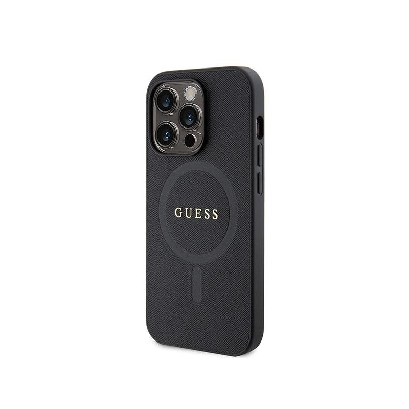 Guess Saffiano MagSafe dėklas iPhone 15 Pro - juodas