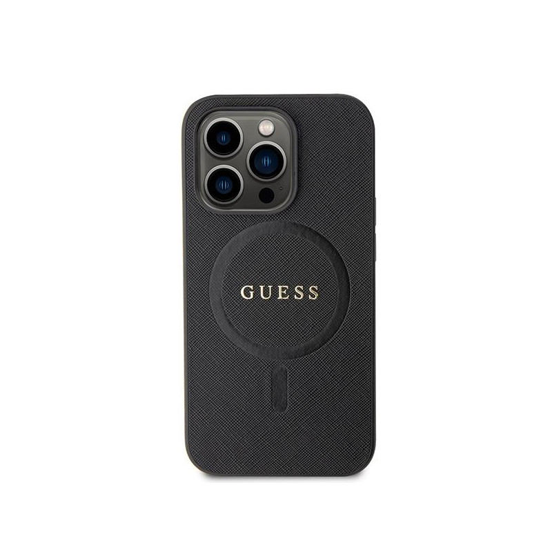 Guess Saffiano MagSafe dėklas iPhone 15 Pro - juodas