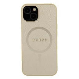 Guess Saffiano MagSafe dėklas iPhone 15 Plus - auksinis