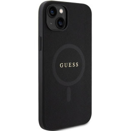 Guess Saffiano MagSafe dėklas iPhone 15 Plus - juodas