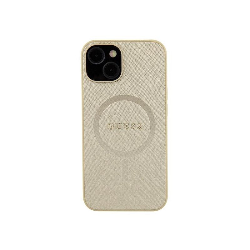 Guess Saffiano MagSafe dėklas iPhone 15 - auksinis