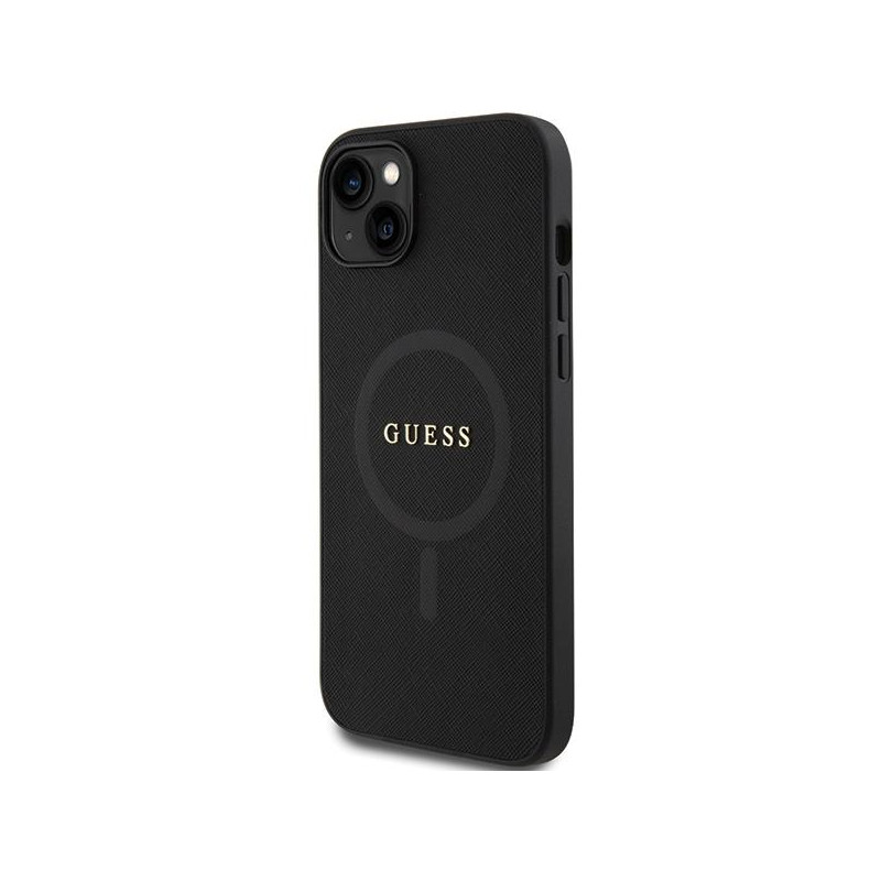 Guess Saffiano MagSafe dėklas iPhone 15 - juodas