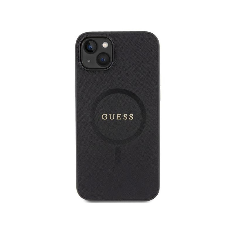 Guess Saffiano MagSafe dėklas iPhone 15 - juodas