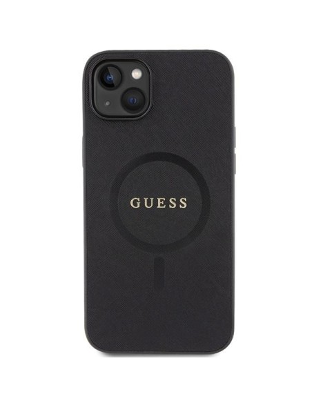 Guess Saffiano MagSafe dėklas iPhone 15 - juodas Guess Saffiano MagSafe dėklas iPhone 15 - juodas