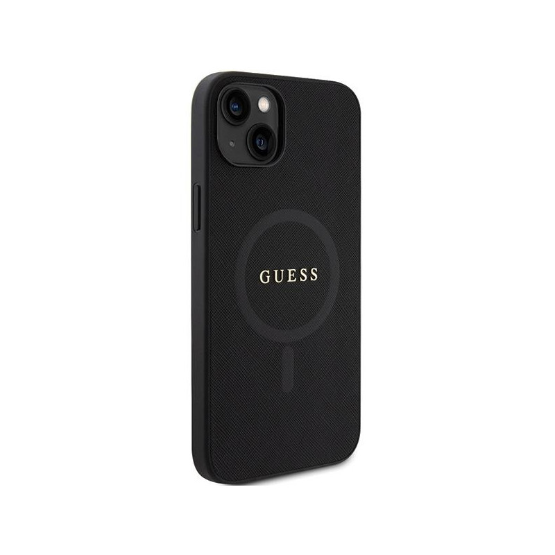 Guess Saffiano MagSafe dėklas iPhone 15 - juodas