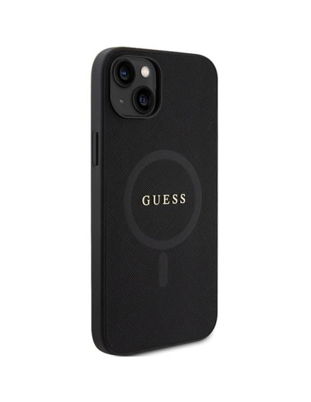 Guess Saffiano MagSafe dėklas iPhone 15 - juodas Guess Saffiano MagSafe dėklas iPhone 15 - juodas