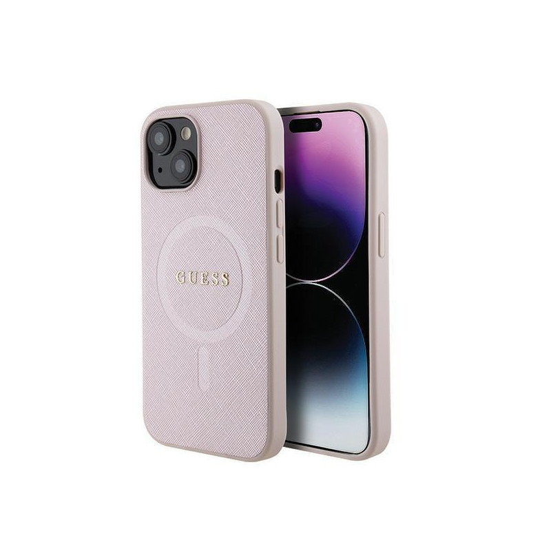 Guess Saffiano MagSafe dėklas iPhone 15 - rožinis