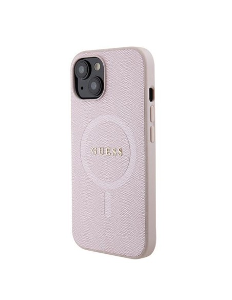 Guess Saffiano MagSafe dėklas iPhone 15 - rožinis Guess Saffiano MagSafe dėklas iPhone 15 - rožinis