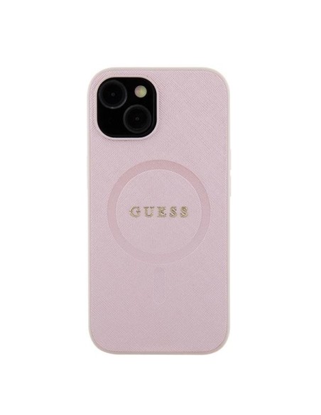 Guess Saffiano MagSafe dėklas iPhone 15 - rožinis Guess Saffiano MagSafe dėklas iPhone 15 - rožinis