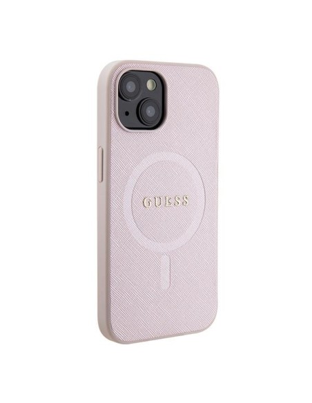 Guess Saffiano MagSafe dėklas iPhone 15 - rožinis Guess Saffiano MagSafe dėklas iPhone 15 - rožinis
