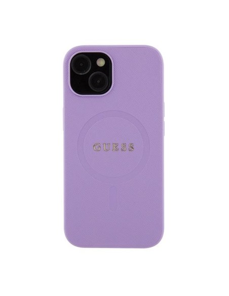Guess Saffiano MagSafe dėklas iPhone 15 - violetinis