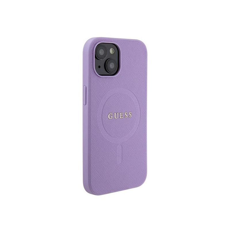 Guess Saffiano MagSafe dėklas iPhone 15 - violetinis