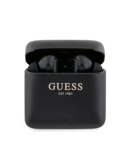 Guess Printed Logo TWS Bluetooth ausinės + prijungimo stotelė - juoda Guess Printed Logo TWS Bluetooth ausinės + prijungimo stotelė - juoda