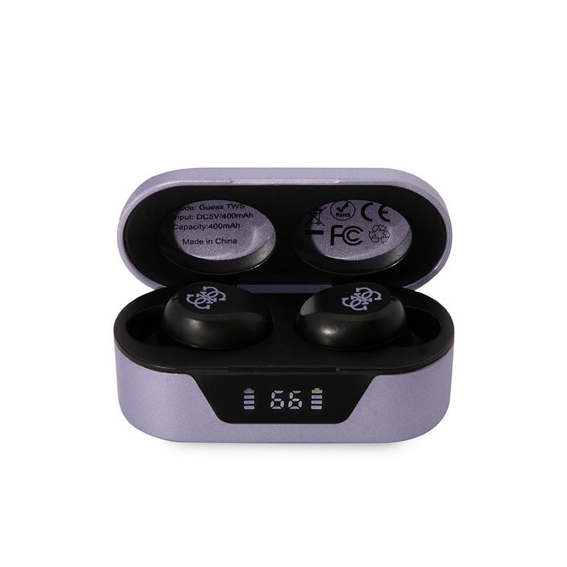 Guess TWS Bluetooth ausinės + prijungimo stotelė - violetinė