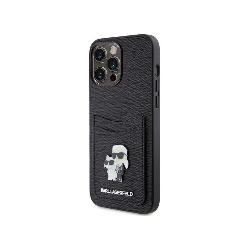 Karl Lagerfeld Saffiano Cardslot KC Metal Pin dėklas iPhone 15 Pro Max - juodas