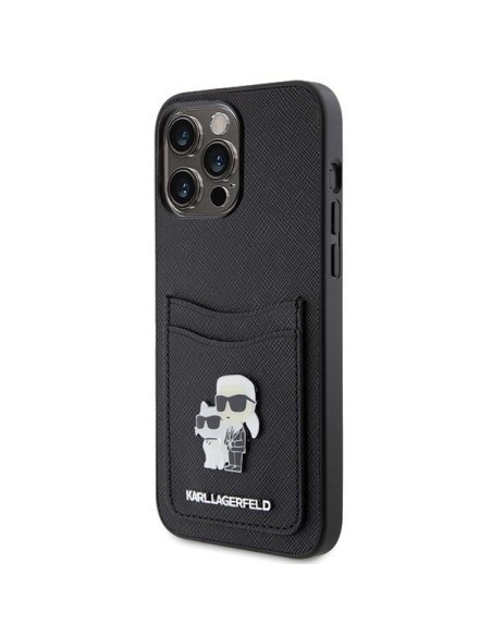 Karl Lagerfeld Saffiano Cardslot KC Metal Pin dėklas iPhone 15 Pro Max - juodas Karl Lagerfeld Saffiano Cardslot KC Metal Pin dėklas iPhone 15 Pro Max - juodas