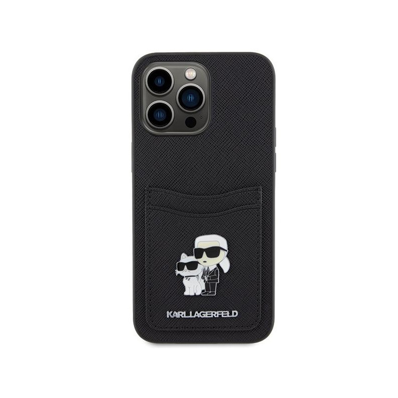 Karl Lagerfeld Saffiano Cardslot KC Metal Pin dėklas iPhone 15 Pro Max - juodas