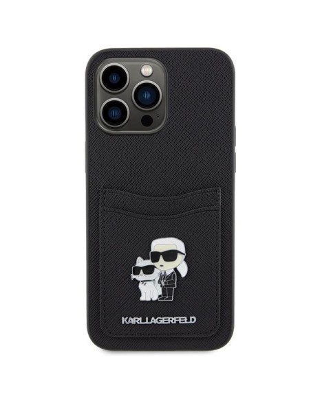 Karl Lagerfeld Saffiano Cardslot KC Metal Pin dėklas iPhone 15 Pro Max - juodas Karl Lagerfeld Saffiano Cardslot KC Metal Pin dėklas iPhone 15 Pro Max - juodas