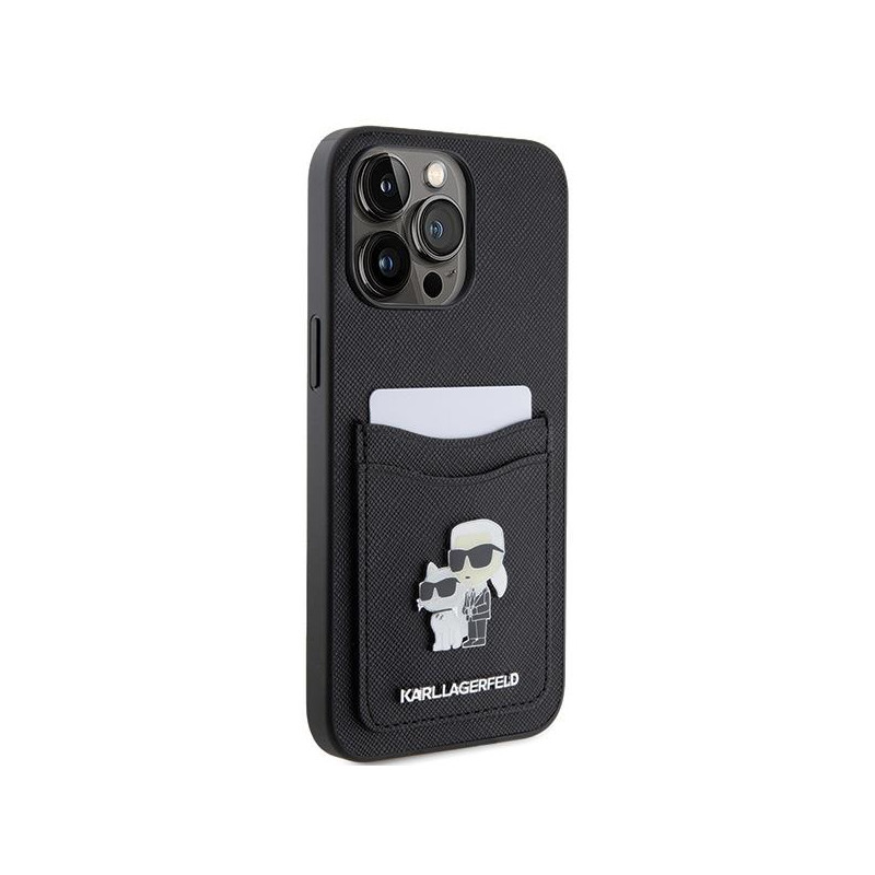 Karl Lagerfeld Saffiano Cardslot KC Metal Pin dėklas iPhone 15 Pro Max - juodas