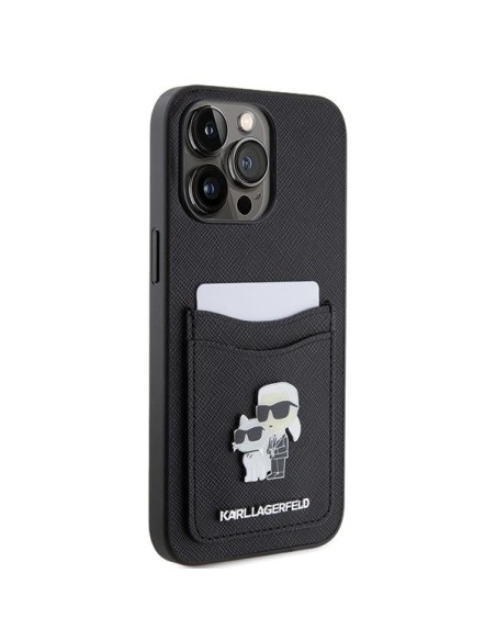 Karl Lagerfeld Saffiano Cardslot KC Metal Pin dėklas iPhone 15 Pro Max - juodas Karl Lagerfeld Saffiano Cardslot KC Metal Pin dėklas iPhone 15 Pro Max - juodas