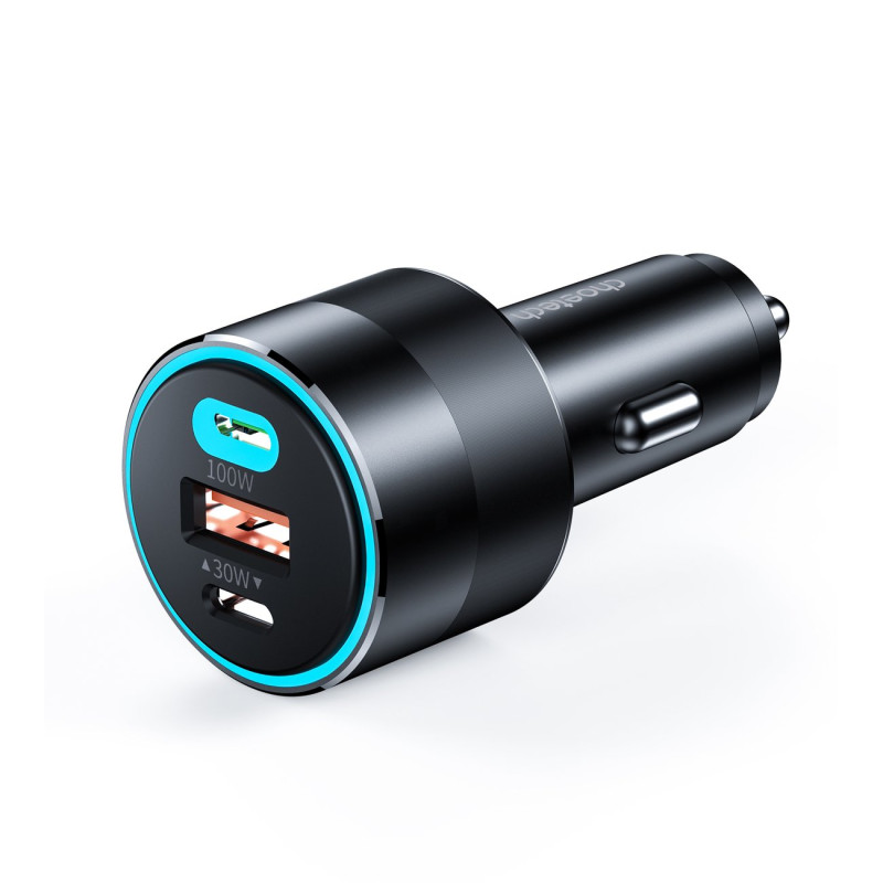 Greitas automobilinis įkroviklis 130W 2xUSB-C + USB-A juodas